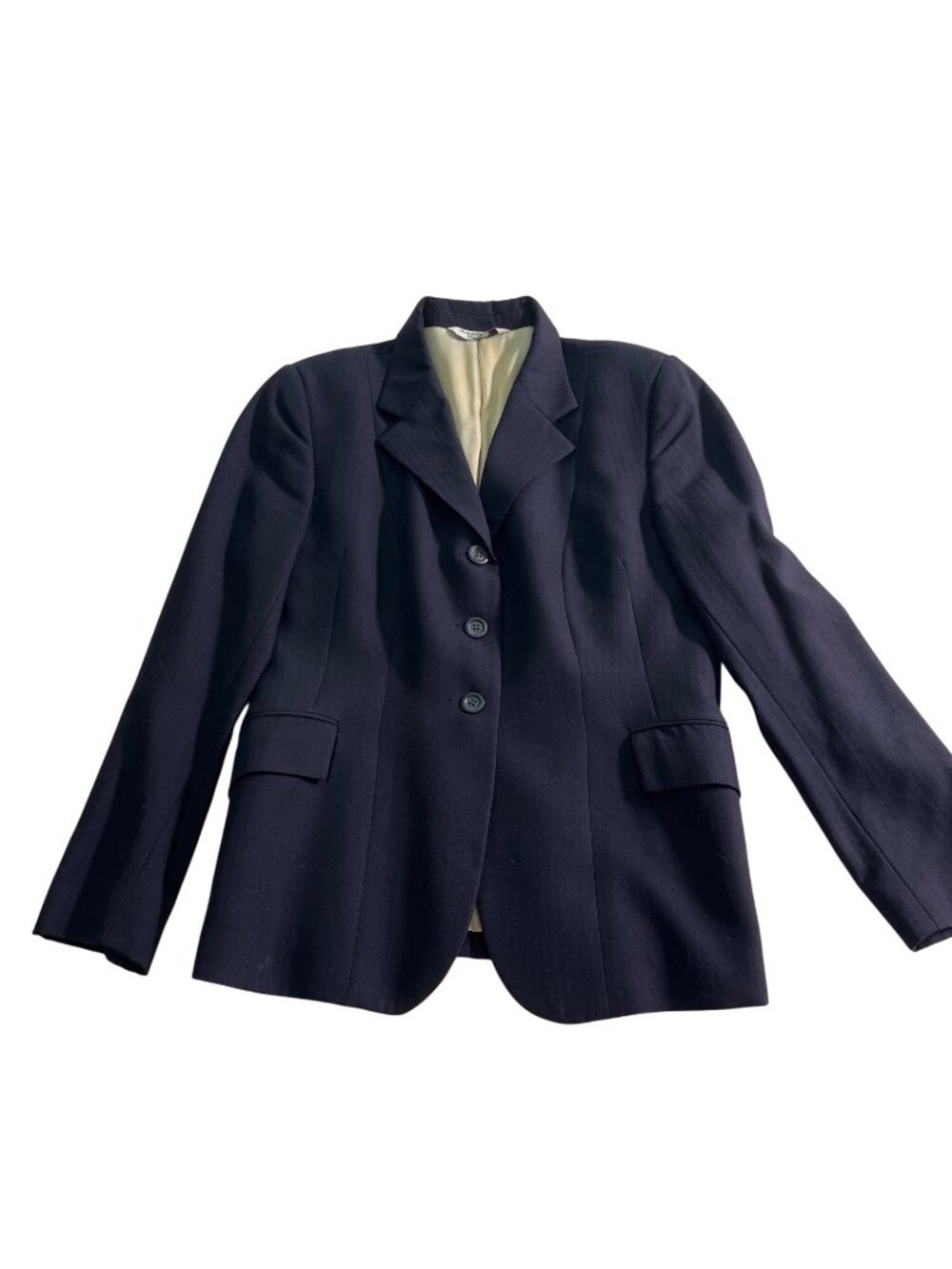 Grand Prix Womens L Navy Wool Blazer Jacket Made In Canada Lined 3-Button DH4